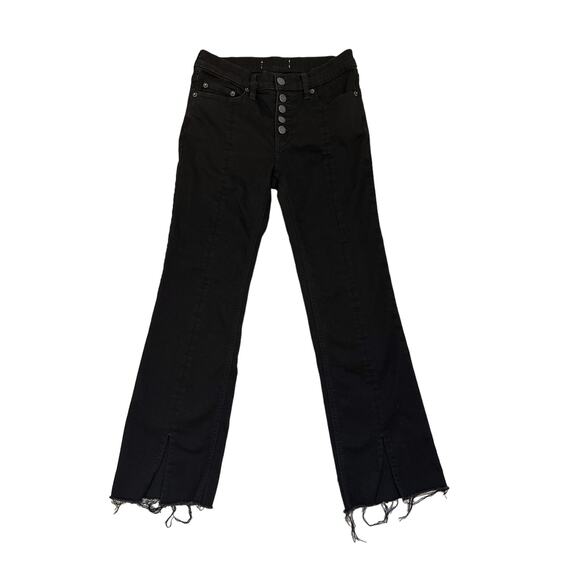 FREE PEOPLE We The Free Black Button Fly BOHO 90s Boot Cut Jeans Size Women's 25 - Picture 3 of 6